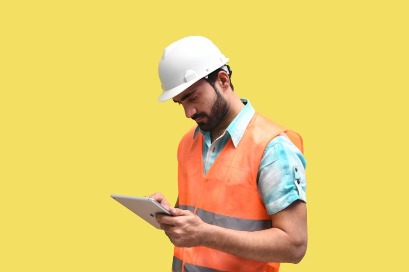 Inspector checking a tablet on site